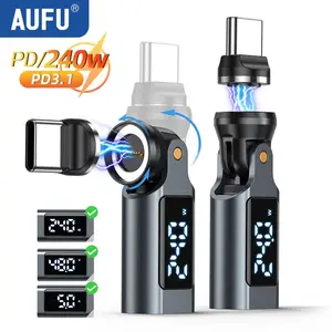 AUFU Digital Display USB C Magnetic Adapter PD240W 9Pin USB C to Type C Fast Charging USB-C Female OTG Converter for Samsung IPh