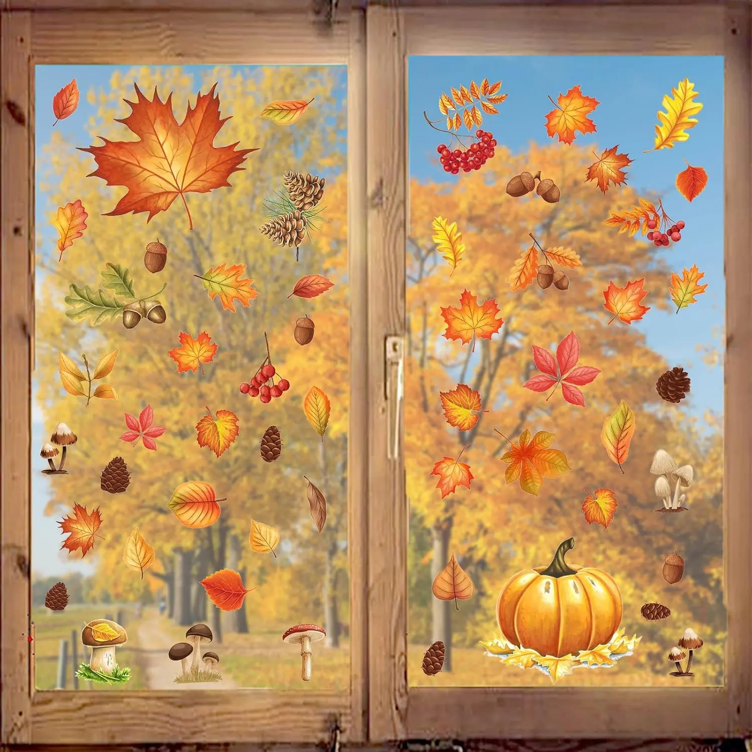 Fall Window Clings for Glass Windows, 71 count Autumn Window Clings Maple Leaf Pumpkin Window Sticker Thanksgiving Decor, 7 Sheets Fall Decorations for Classroom Office  Indoor Clearance Party