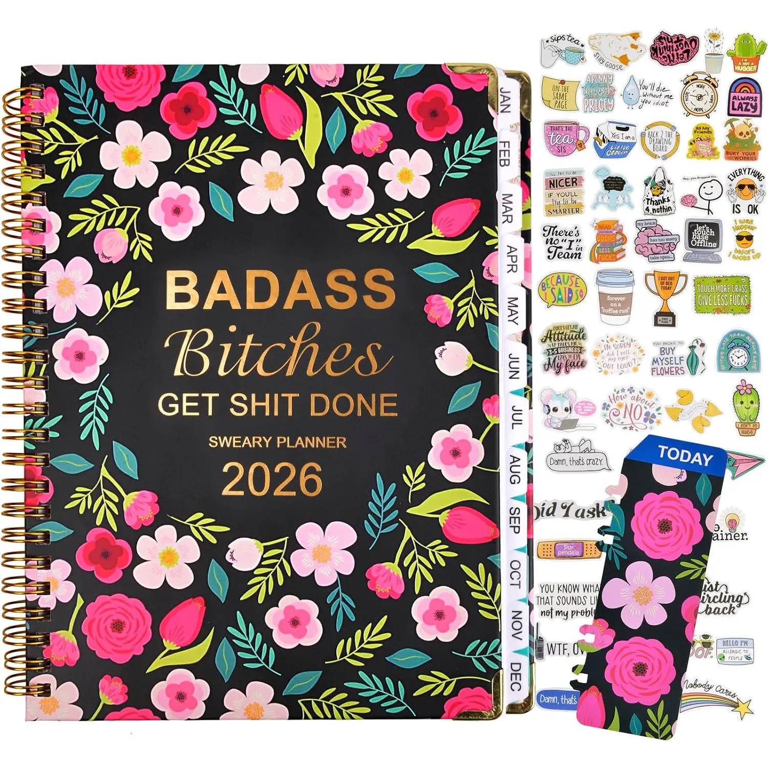 Badass Bitches Get  Done Sweary A5 Planner 2026-6.2 * 8.5" Weekly Monthly You Are A Badass Calendar for Women,  It Swear Daily Notebook for Goals Productivity Journal Affirmations , Black