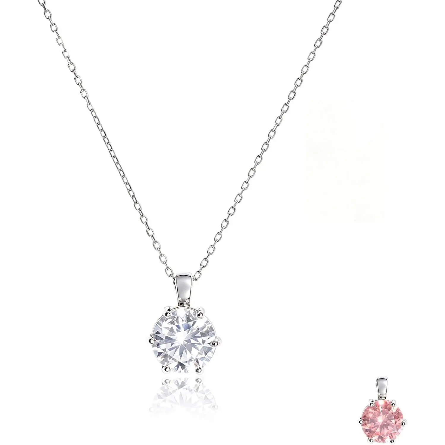 Women's Dainty Color Change Alexandrite Stainless Steel Solitaire Necklace - Hypoallergenic, Round Cubic Zirconia Pendant, Rhinestone Set, Casual Female Wear 1-Piece Solid Round Accessory, One-Piece
