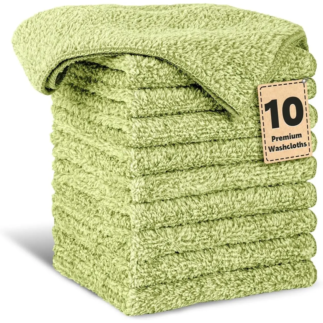 10 Pack  Washcloths, Highly Absorbent and Super Soft  Towels, Multi-Purpose Fingertip Towels, 12 x 12 inch Bathroom Towels,  Green