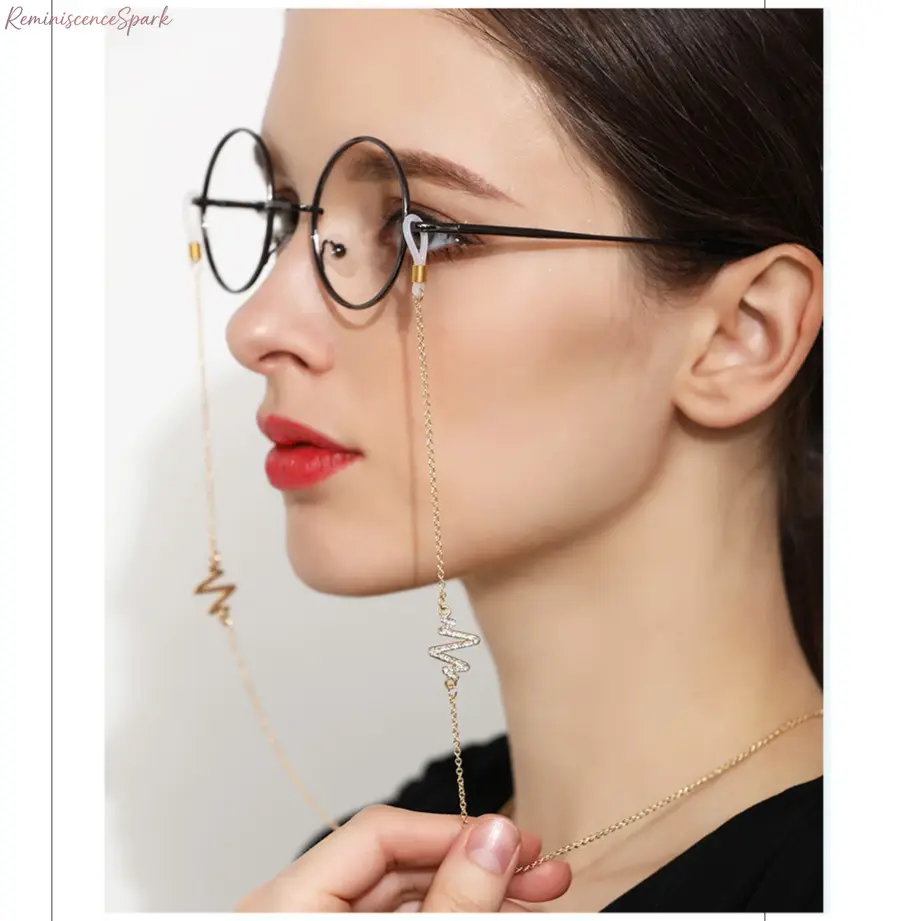 Unisex Vintage Rhinestone Lightning Charm Glasses Chain - Youth Slim Strap Lightweight Copper Alloy Anti-Skid Eyewear Strap for Sunglasses, Back-to-School Outfits Retro Look, Campus Wear