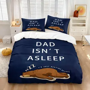 Novelty Father’s Day Napping Bear Duvet Cover Set, 1 Quilt Cover & 1 or 2 Pillowcases, Full Print Humorous Slogan & Brown Bear Cartoon Pattern, Easy Care Fabric, Casual Dad Themed Bedroom Decor, Unique Gift Choice