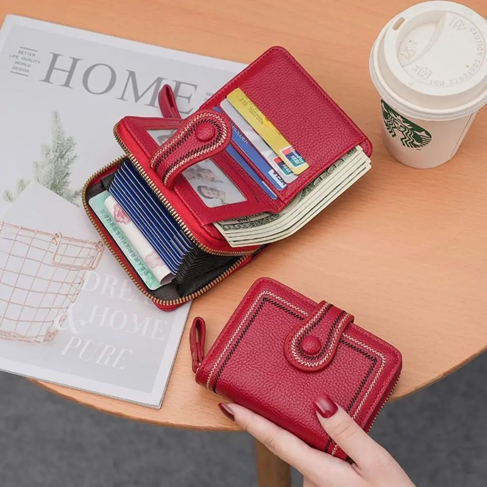 Women's Short Trifold Wallet, Grained PU Leather Coin Holder Purse with a Snap Flap, ID Window, and Multiple Card Slots for Teen Girls, Wallets, Bifold/Trifold Wallet Exquisite Cardholder