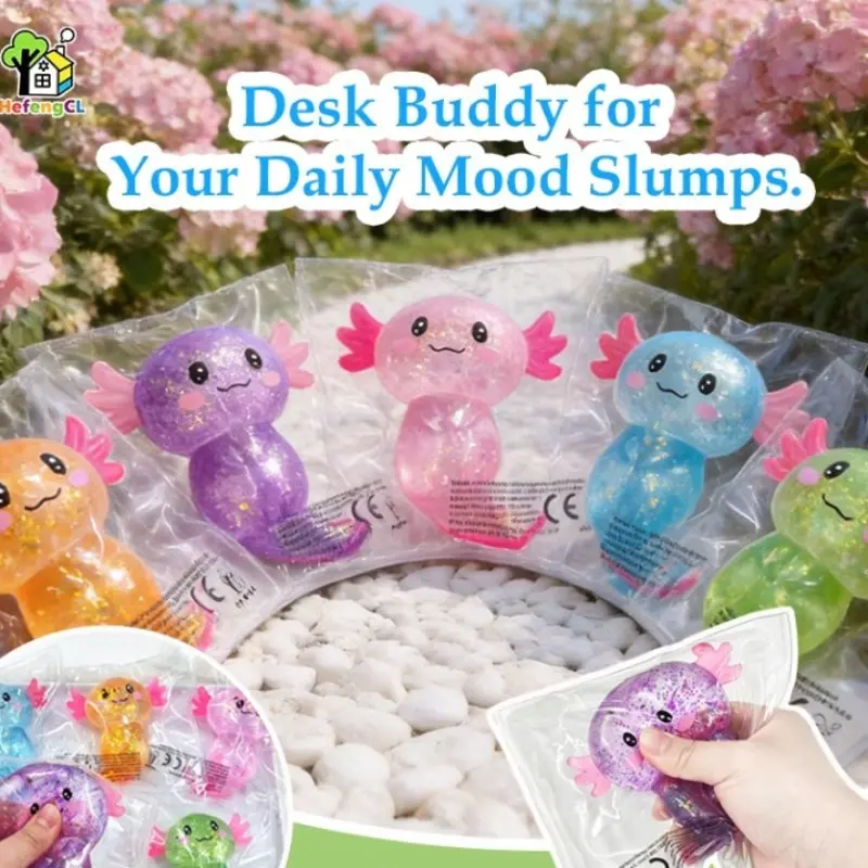 4-Pack Cute Glitter Axolotl Stress Relief Toys, Soft Slow-Return Sensory Fidget Toy, Sparkly Squishy Stress Relief, Anxiety Relief, Home Decor, Party Gift