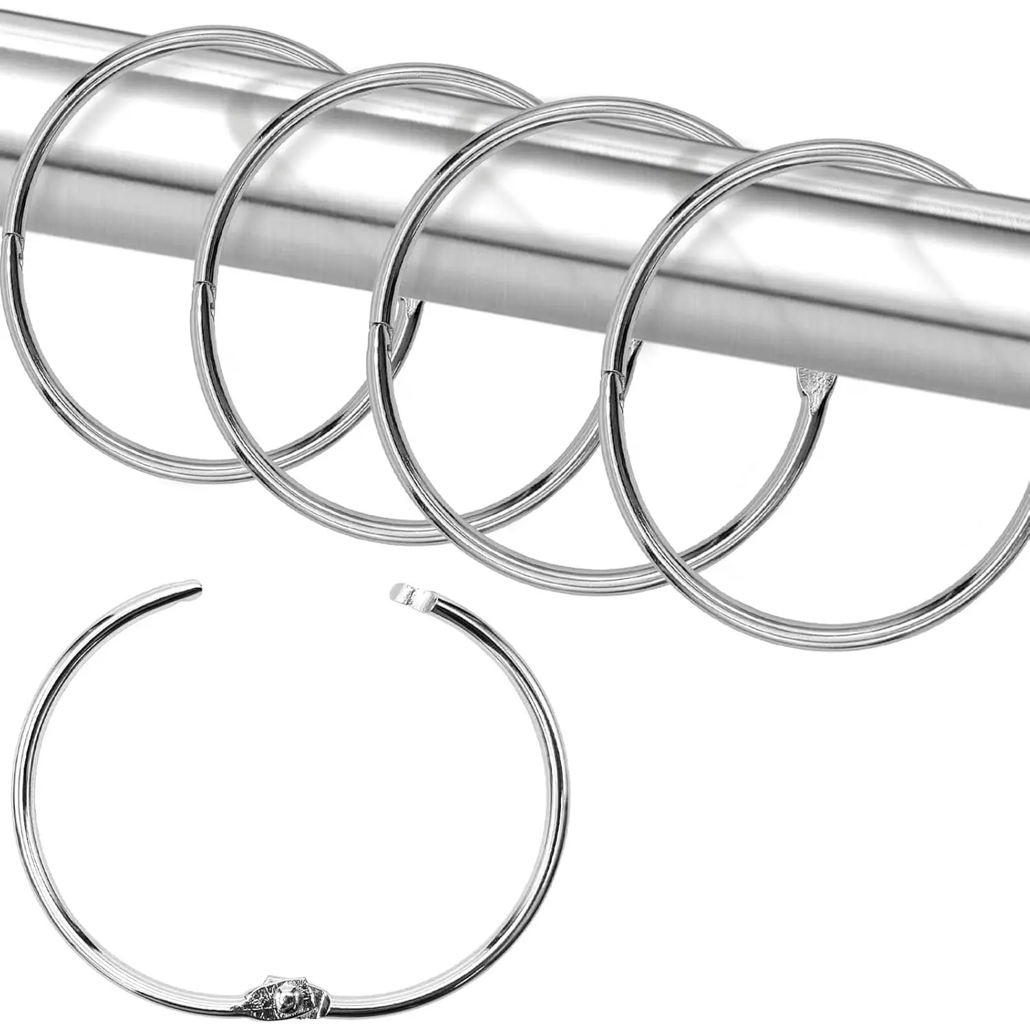 Shower Curtain Hooks Rings,24 Pcs Rustproof Metal Shower Hooks for Shower Curtain,Glide Smoothly Round Shower Rings for Curtain,Shower Curtain Rings for Bathroom Shower Rod,Snap Joint Design ()