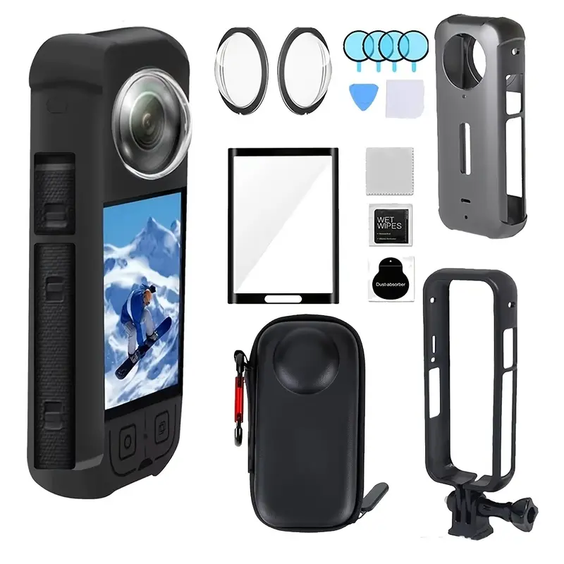 for Insta 360 X3 Camera Protective Case, Camera Photo Accessories & Accessories Bundle with Lens Guard, Expansion Frame - Silicone Cover, Screen Protectors