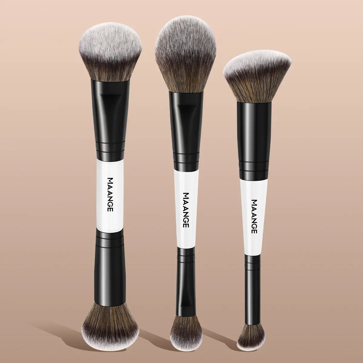 Maange 3-Piece Makeup Brush Set, Foundation Brush, Blush Brush, Loose Powder Brush, Concealer Brush, Professional Makeup Tools, Dual-Ended, Cosmetic Brush Set, Beauty Brush Set, Make up Brushes
