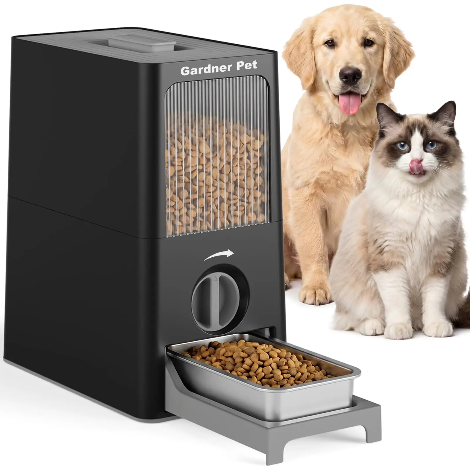 【Gardner Pet】 Food Storage Container & Manual Feeding Feeder Two-in-One Set, 7 lbs Large Capacity with Movable Drawer Base & 304 Stainless Steel Bowls for Dogs, Cats.