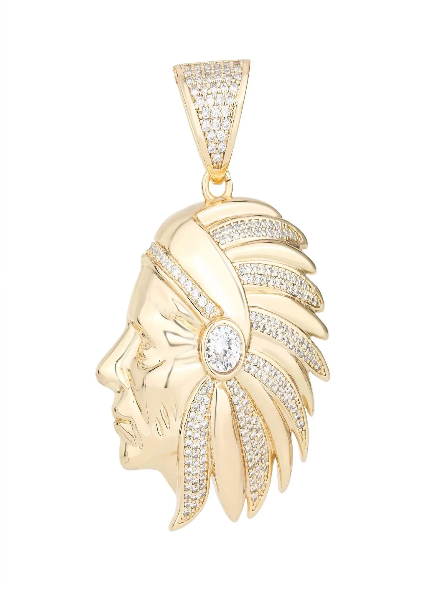 Native American Chief Head Pendant | Multicolor Marquise CZ Inlaid Iced Out Bail Hip Hop Necklace for Men Streetwear Tribal Jewelry Gift Cubic Zirconia Pendants Bling Necklace Shining Necklace