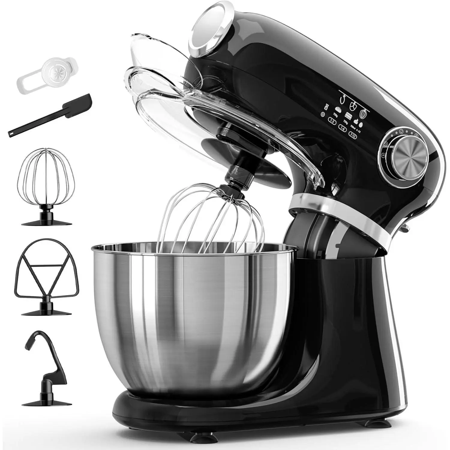 5.5-Quart Electric Stand Mixer with 12 Speeds Tilt-Head Design & Stainless Steel Bowl Includes Dough Hook Whisk Beater Powerful Baking Mixer for Cakes Bread Dough Black Kitchen Appliances Household Appliances