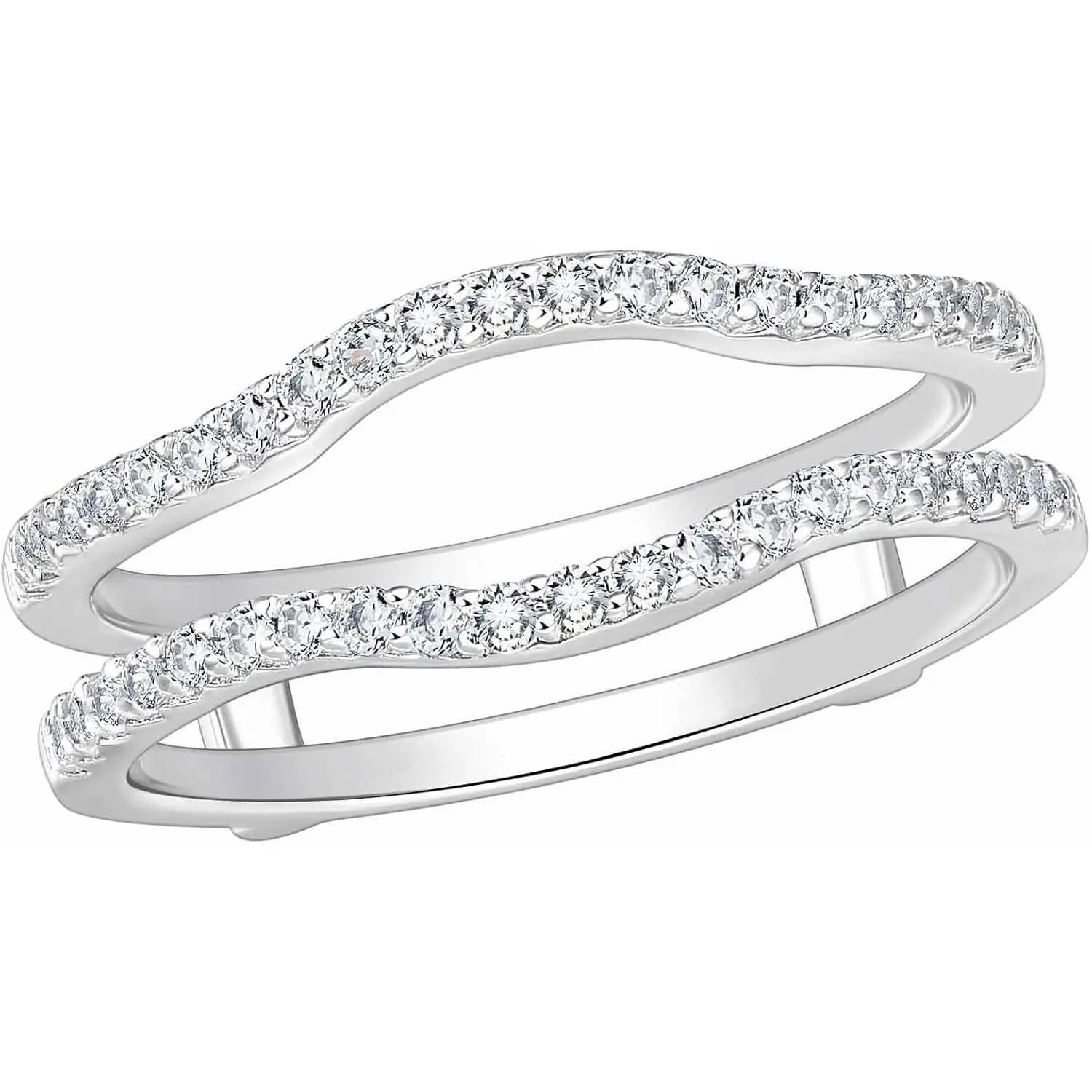 SHELOVES Curved Ring Guard Enhancer Cubic Zirconia Stack Wrap for Engagement Ring White Gold Plated 5-10