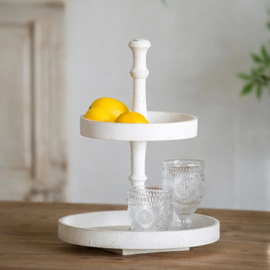 ARCH White Two-Tiered Round Wooden Tray 11.8x11.8x15.4 Inch Decorative Serving Tray for Farmhouse Kitchen Countertop Display Stand for Fruits Cakes Canapes Antiques Home Decor MDF Wood, White Color Options, MDF Material, Product Dimensions: 11.80 W