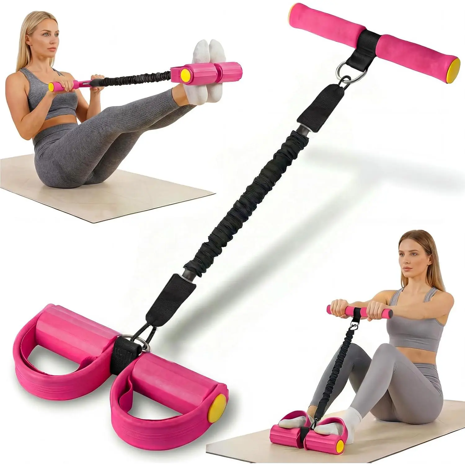 outdoors Upgraded Pedal Resistance Band with Handle - Fashion Puller Exercise Tool, Thickened Built-in Latex Tube Pedal Resistance Device & Soft Nitrile Rubber Anti-Slip Footrest for The Core/Arms