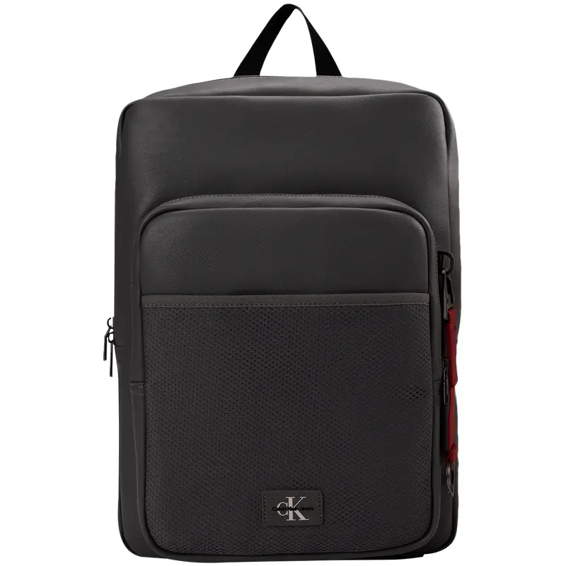 Calvin Klein Minimalist Square Logo Business Commuter Backpack for Men, Mixed-Material Design in Moon Fog Gray