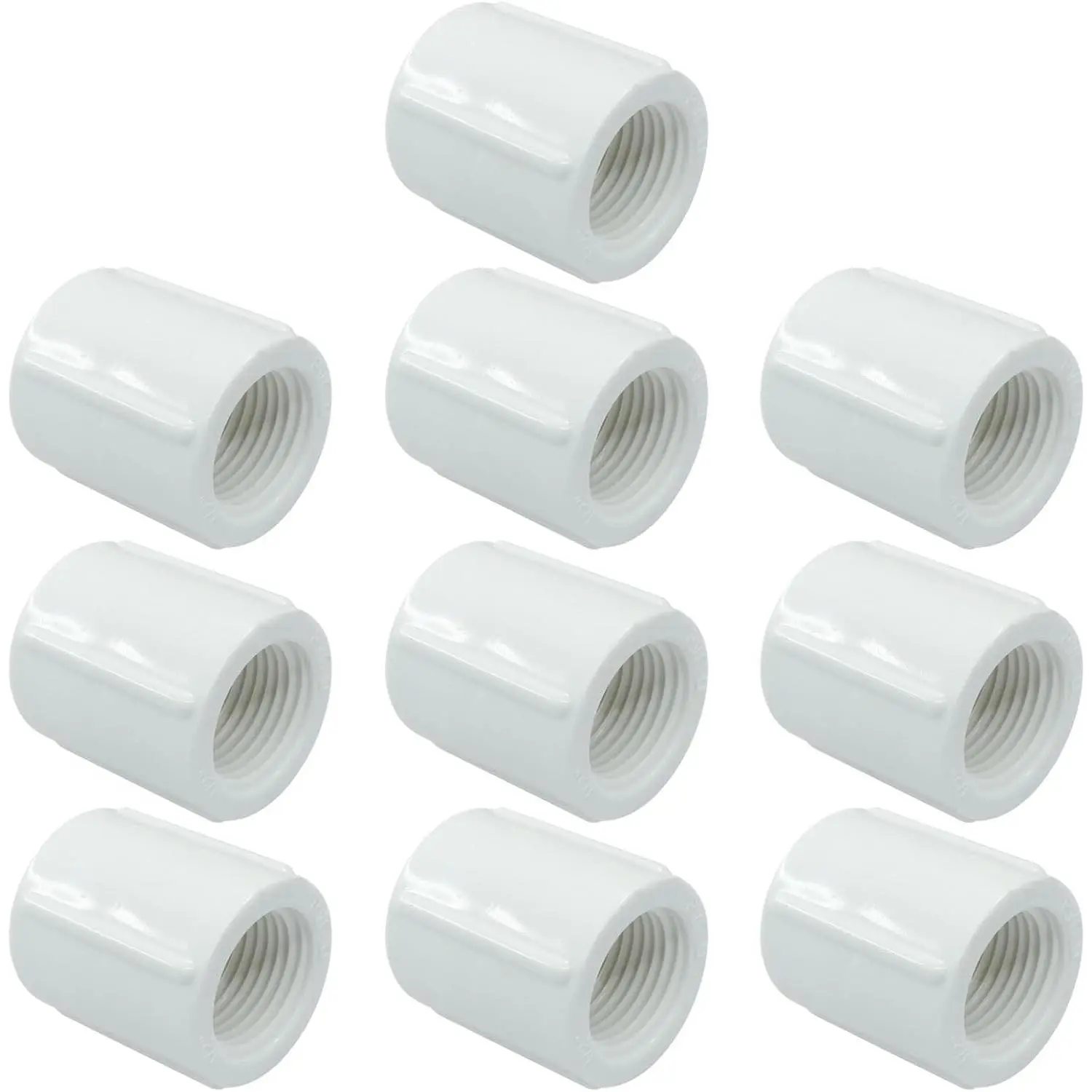 1/2 Inch Female to Female Threaded PVC Fittings, 10 count | Double Threaded Pipe Coupling Connector, White Pipe Adapter, For Sprinkler, Drip Irrigation System, Swimming Pools