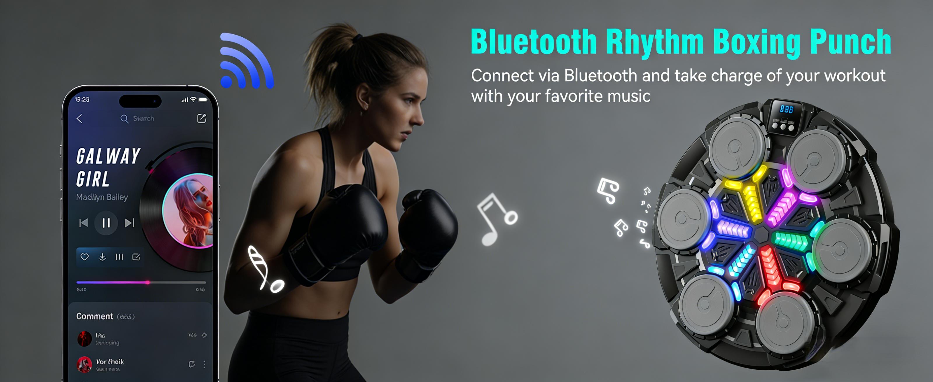 Music Boxing Machine for Kids and Adults, Wall Boxing Punching Pad with Bluetooth & Rhythm Lights, 3 Speed Modes, Home Fitness Boxing Equipment with Gloves for Boys Girls Teenagers