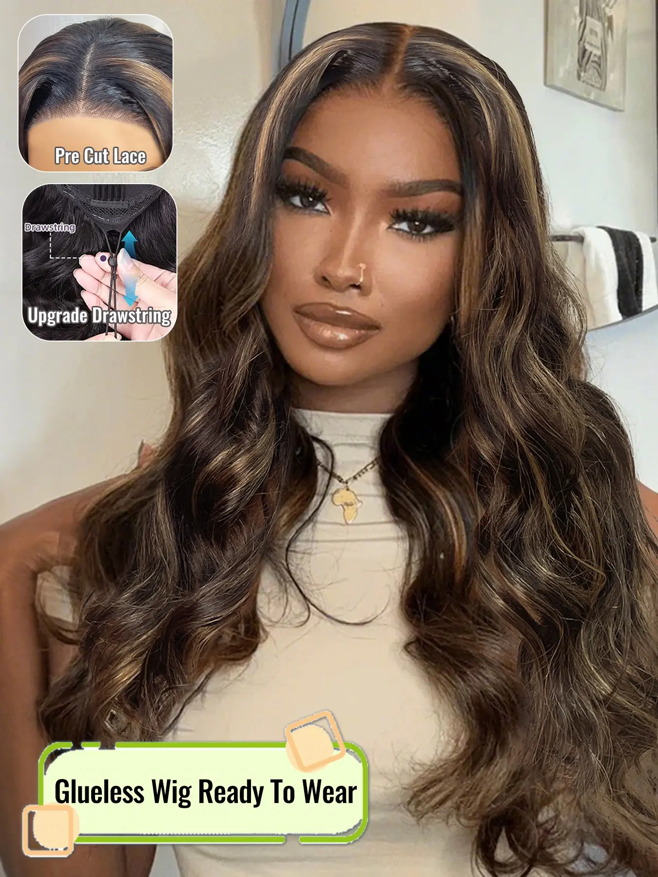 Real Human Hair glueless Loose Body Wig, 5*5 inch Lace Closure Mixed Color No Glue Design, Natural Volume, Suitable for Women, Glueless Hair Wigs