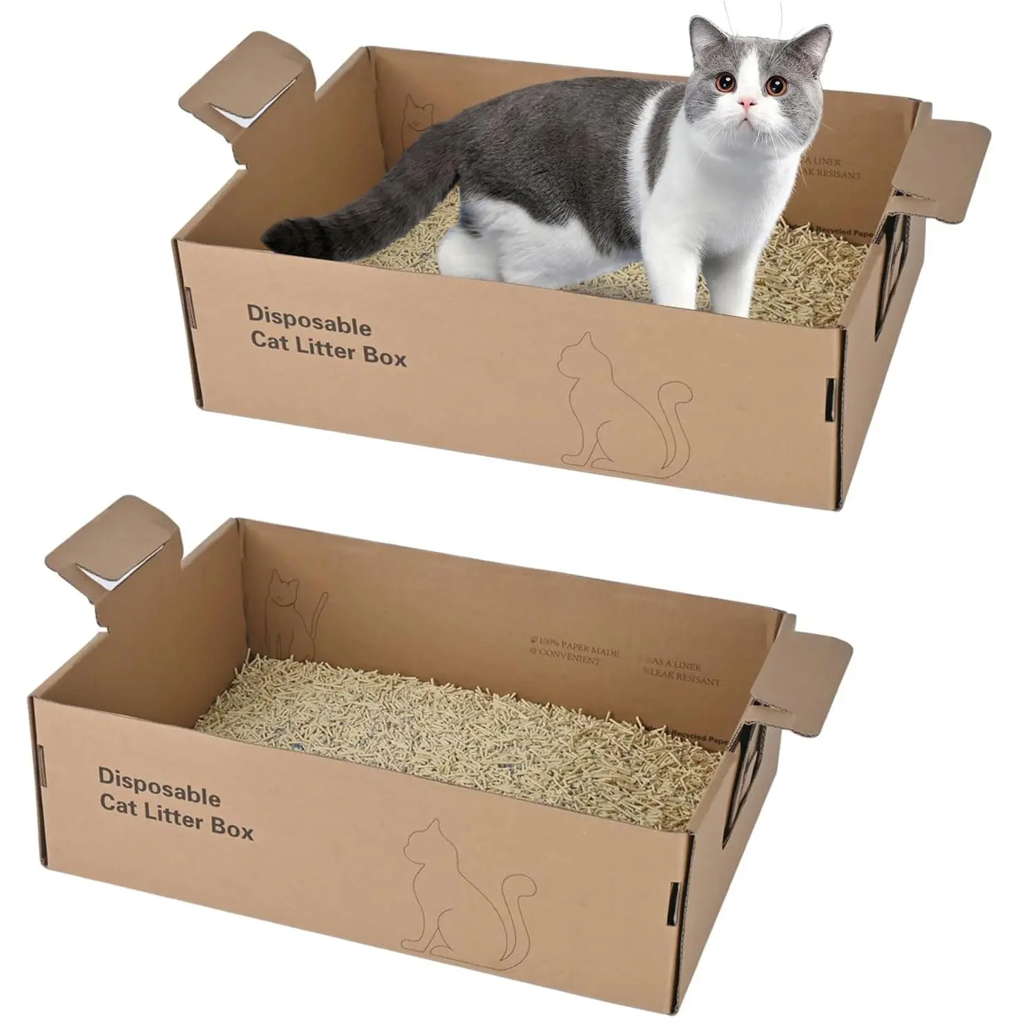 2 Pack Disposable Litter Boxes for Cats, 17.4" x 12.3" x5.4" Large Cardboard  Litter Box, Extra Thick Portable Travel Litter Box for Cats, Foldable, , Leak Resistant (Large, Count, 2)