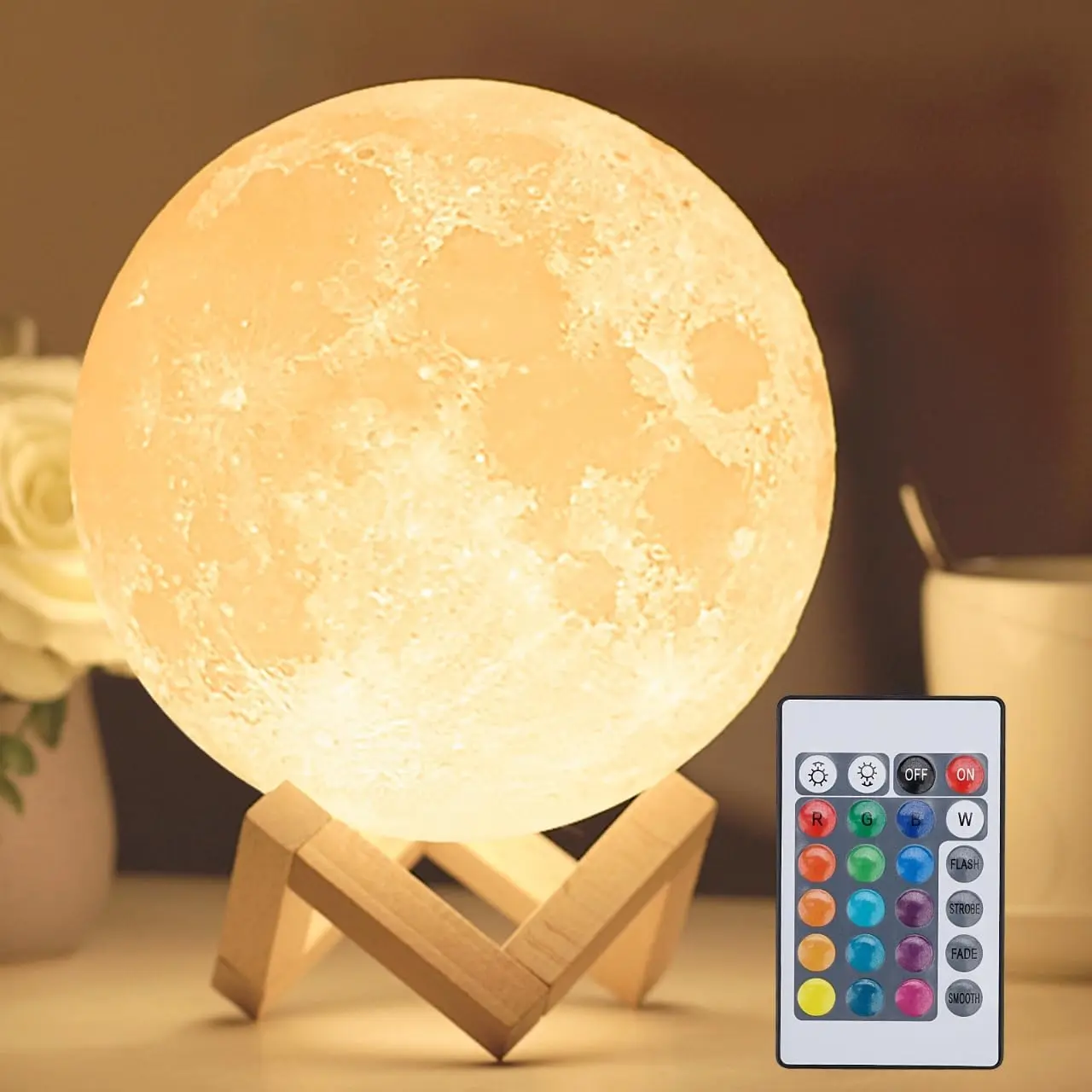 Moon Lamp LED Night Light with Stand, Charging Dock & Remote Control, Creative Unique Moon Light Decor for Bedroom Gift