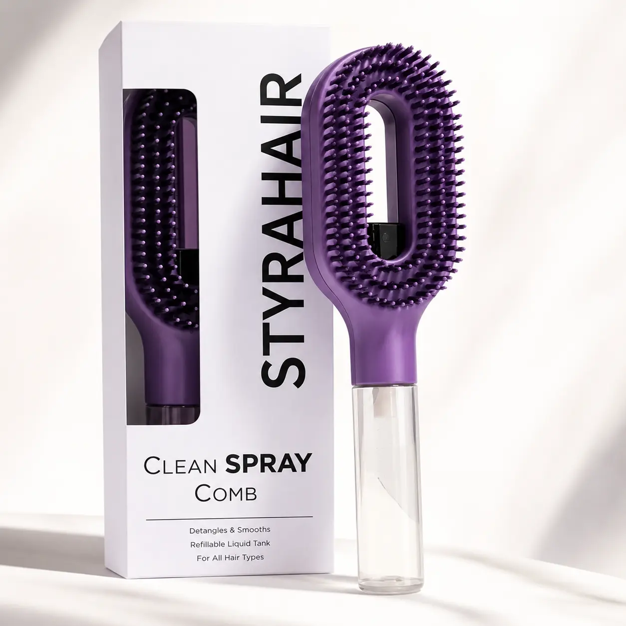 3-in-1 Dual-Bristle Nylon Spray Hair Brush with 55ml Refillable Water Tank, Scalp Massage Tips, Anti-Frizz Detangling for Curly Hair to Painlessly Smooth Stubborn Knots