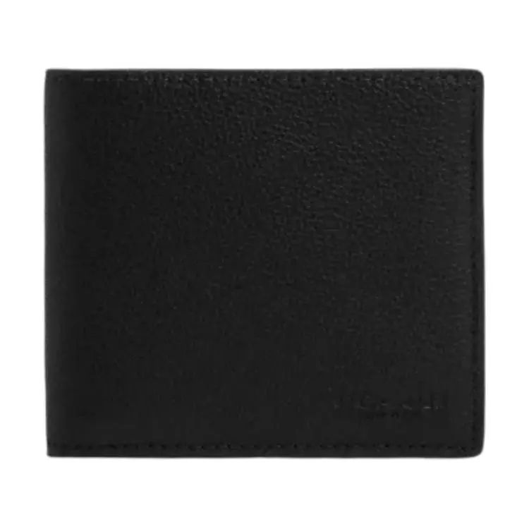 COACH Coach 11-Letter Logo Snap Wallet for Men – Smooth Calfskin – Black