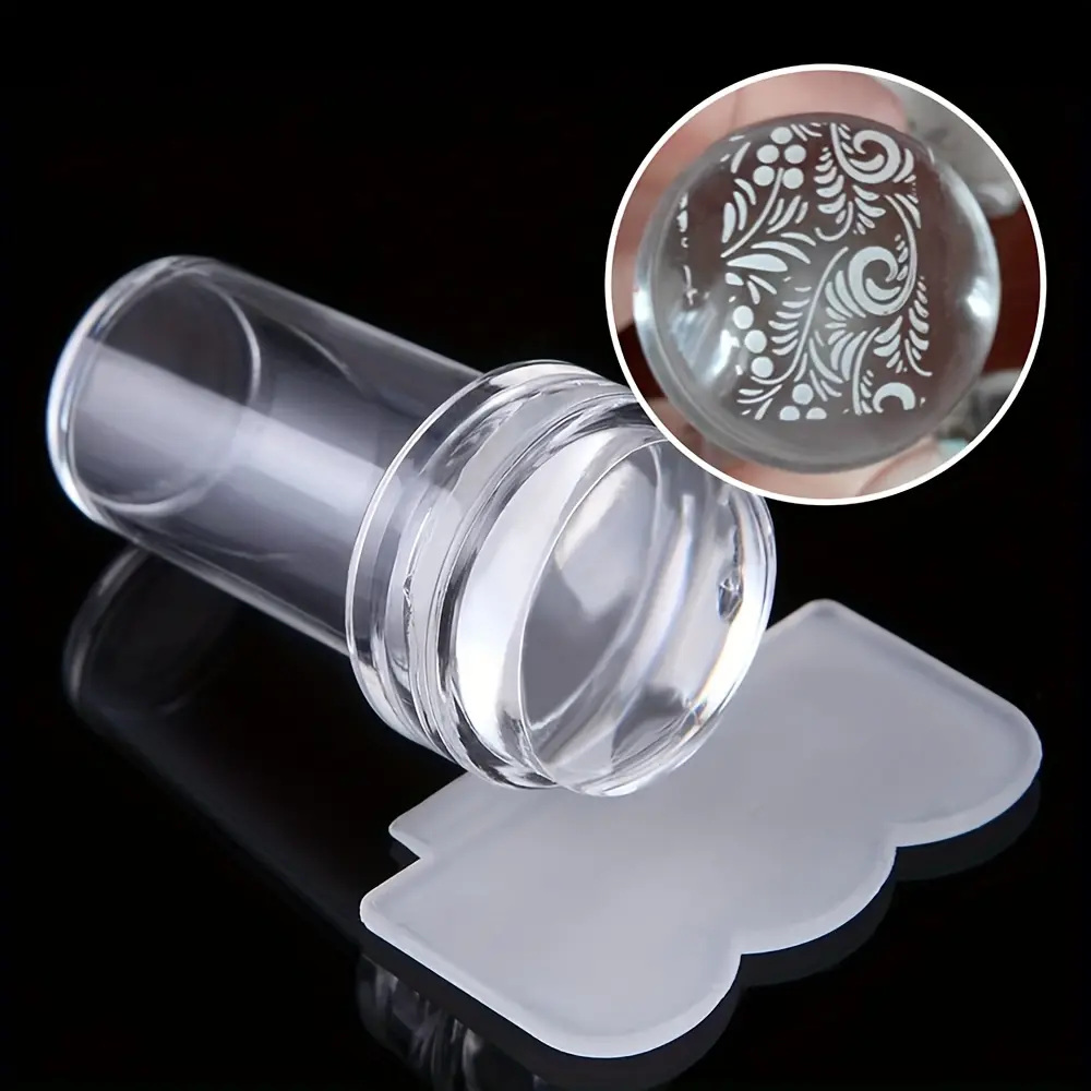 2pcs Nail Art Stamper Kit Silicone Stamper Scraper Transparent Head Nail Stamping Manicure Plate Stamp for DIY Nail Decor Polish Stencil Template Seal Tools