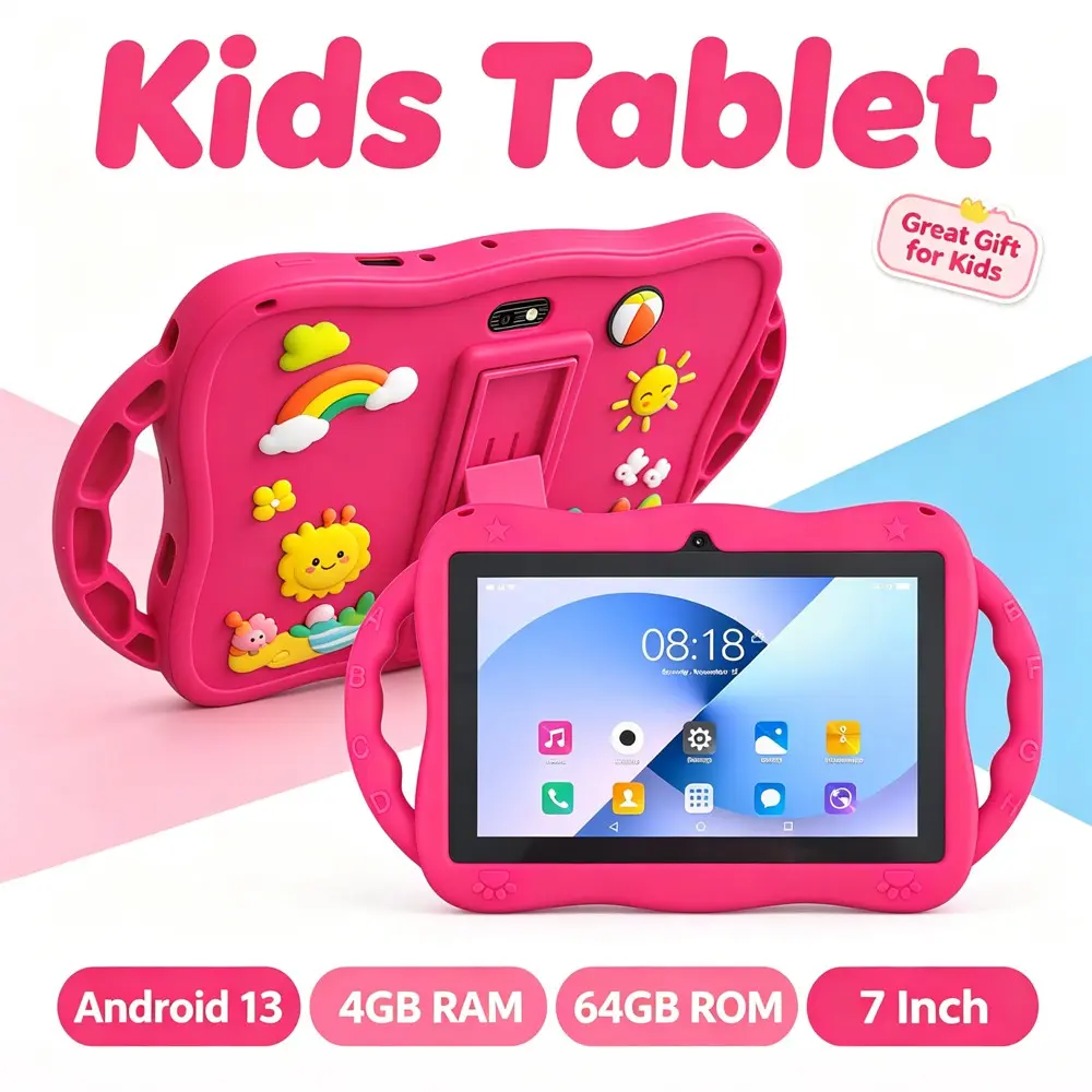 7-inch tablet, Touch screen tablet, children's Android tablet computer Android 13 system supports WIFI Bluetooth function, parents can control pre installed education software, shockproof silicone cover, Ramadan children's gift