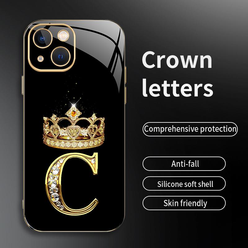Suitable for [iPhone 13] New high-end crown electroplated gold edge mobile phone case new business simple explosion-proof mobile phone case affordable anti-fall anti-fingerprint-888