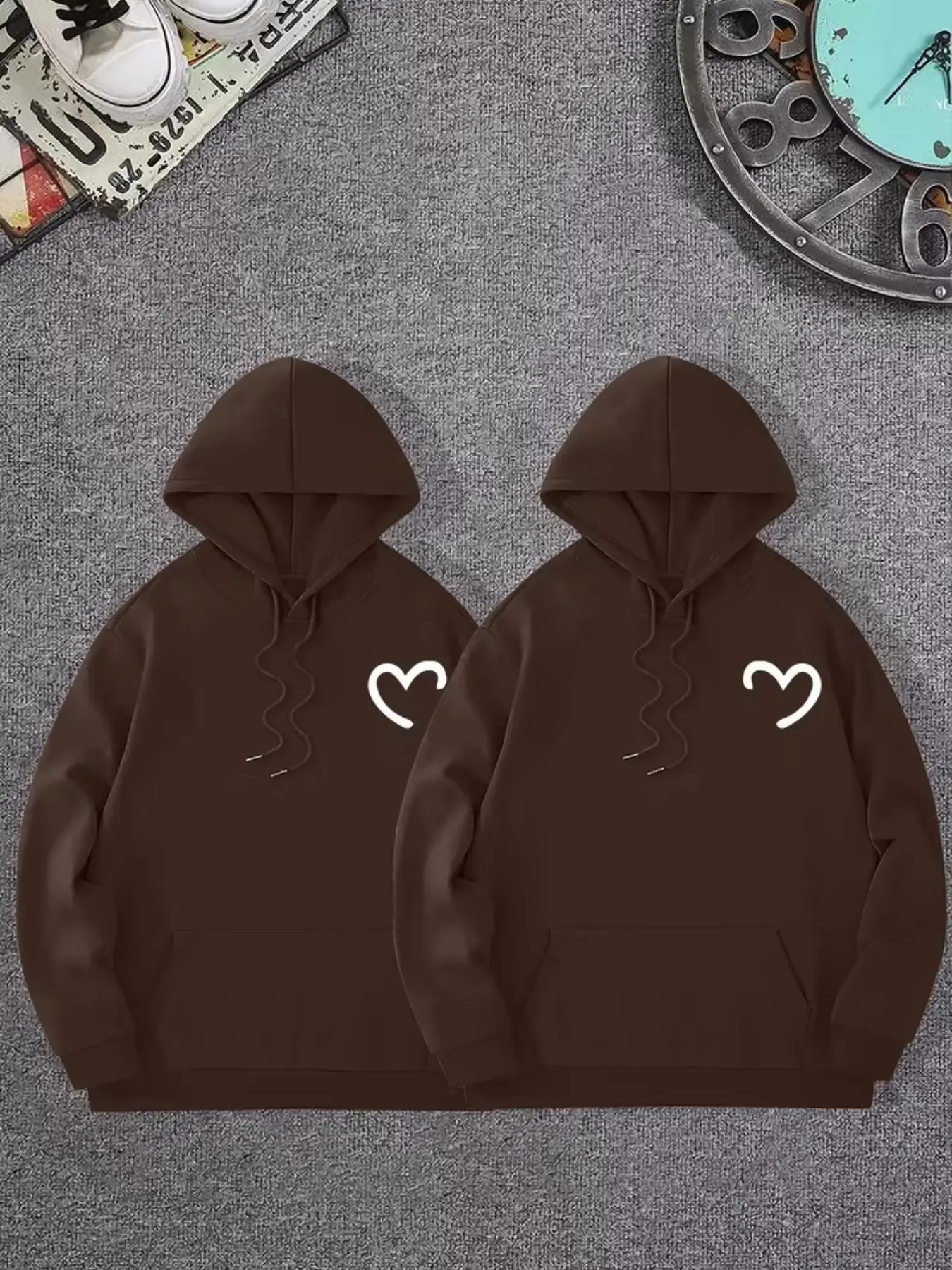Two-Piece Couple Hoodie Set, Matching Print Design, Valentine's Day Gift, Durable Polyester, Casual Fit, Perfect for Couples