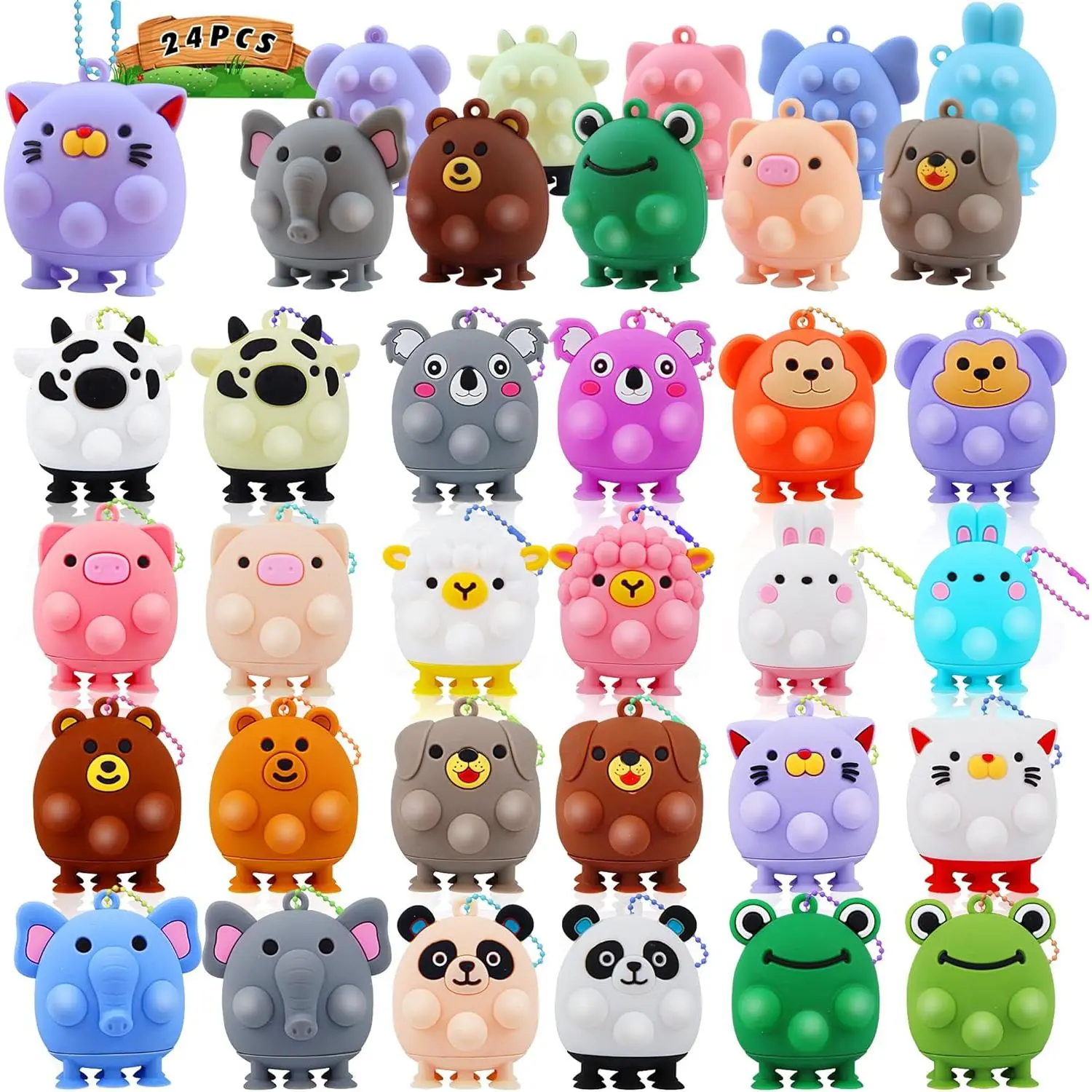 24 PCS Party Favors for Kids,3D Animal Pop Toys,Goodie Bags Stuffers for Kids,Pinata Stuffers Carnival Prizes,Fidget Toys Bulk,Prize for Classroom,Suction Toys for Toddlersfidget toys