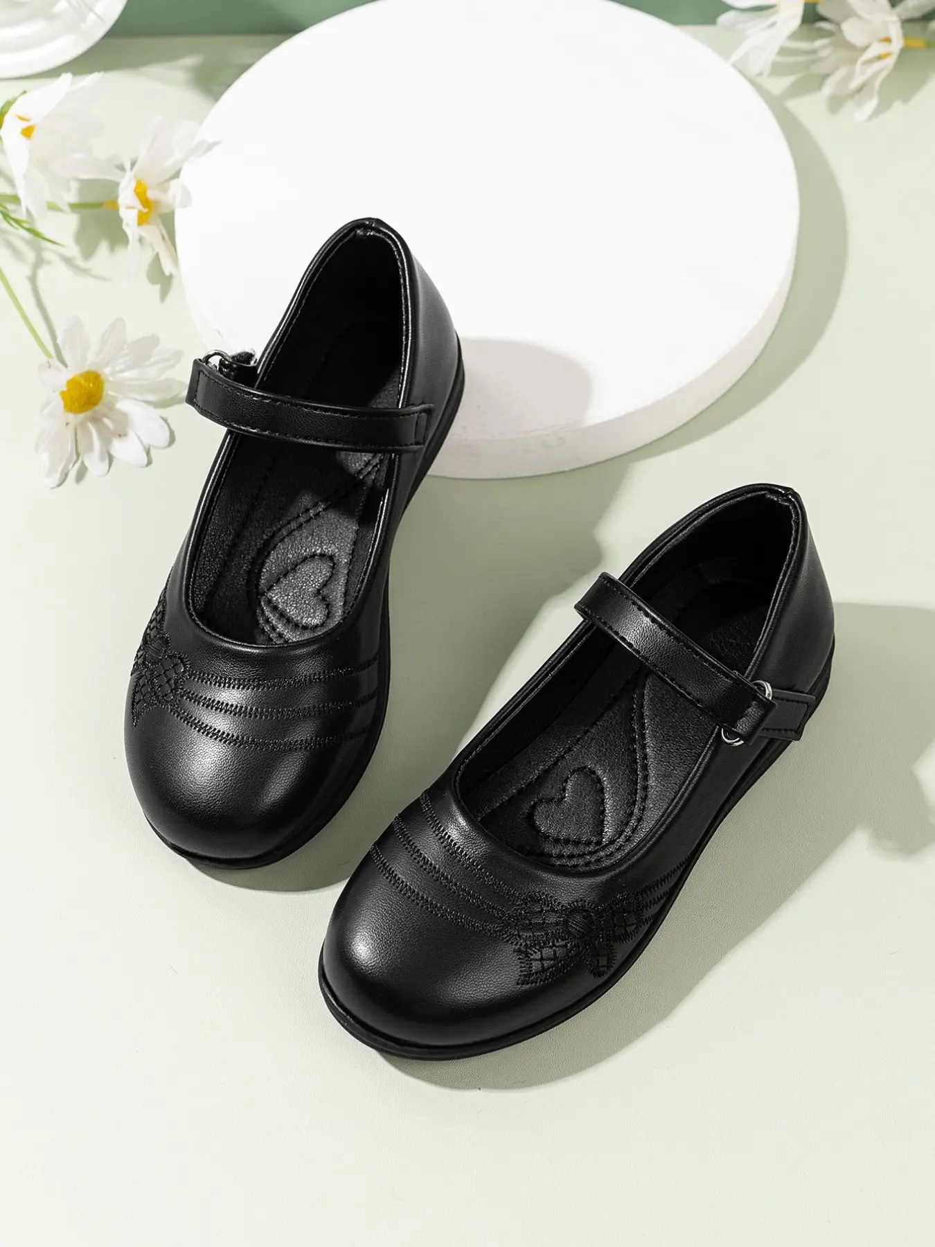 Girls' Spring & Fall Leather Shoes Soft Sole Anti-Slip Princess School Shoes Student Velcro Single Shoe