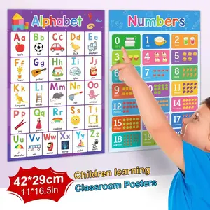 Alphabet & Number Poster, 2 Counts/set Children Learning Poster, Educational Poster for Home School Classroom, School & Educational Supplies