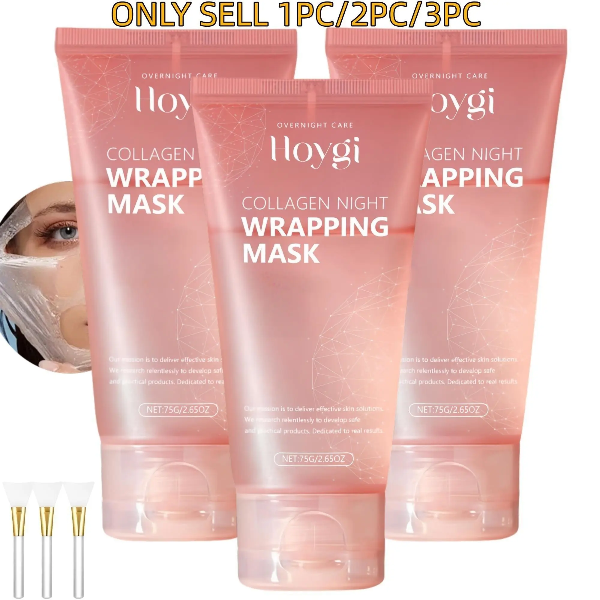 Collagen Overnight Wrapping Peel-Off Facial Mask Pack, Elasticity & Hydration Care, Reduces Sagging & Dullness, Hydrolyzed Collagen Moisturizing Mask for Glowing Skin, Face Mask