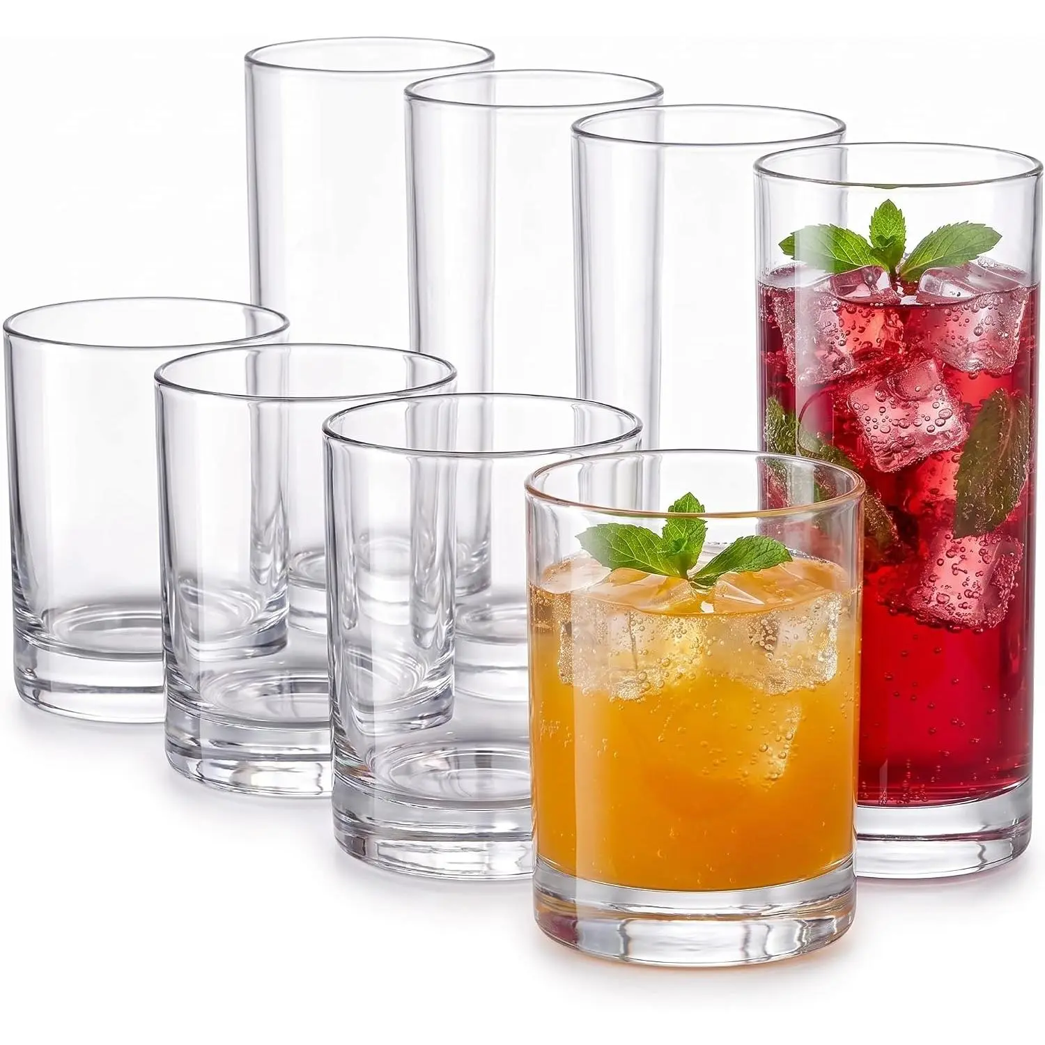 ®  Drinking Glasses Set of 8, 14oz Rocks & 20oz Water Cups, Unbreakable Plastic Drinkware, Clear Kitchen Tumblers for  Outdoors, , , Top-Rack Dishwasher Safe