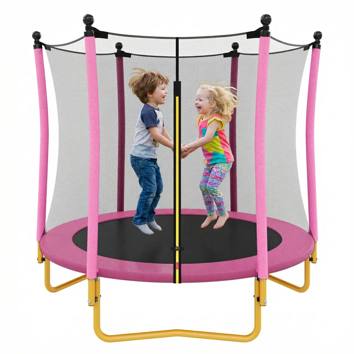 Aobtkel[Without Basketball Hoop]            5.5 FT Kids Trampoline with Safety Net, Indoor Outdoor Toddler Trampoline with Enclosure, U-Shaped Stable Legs, Foam Padded Poles, Mini Trampoline for Kids, Pink