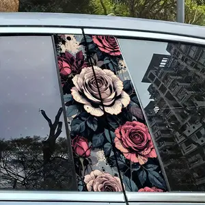 2pc Beautiful Rose Creative Vinyl Stickers, Car B Column Protection Decals, Easy Peel Off, Sunproof Waterproof Scratch Resistant, All Models