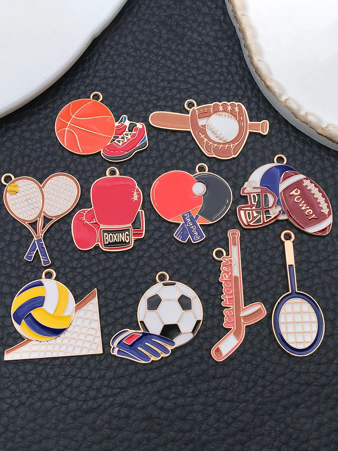 Sports Charms, Enamel Charms, Metal Charms Badminton Charm Rugby Charm Volleyball Charms Football Charm Sports Ball Pendants for Crafting DIY Jewelry Bracelets Earrings Necklaces Making