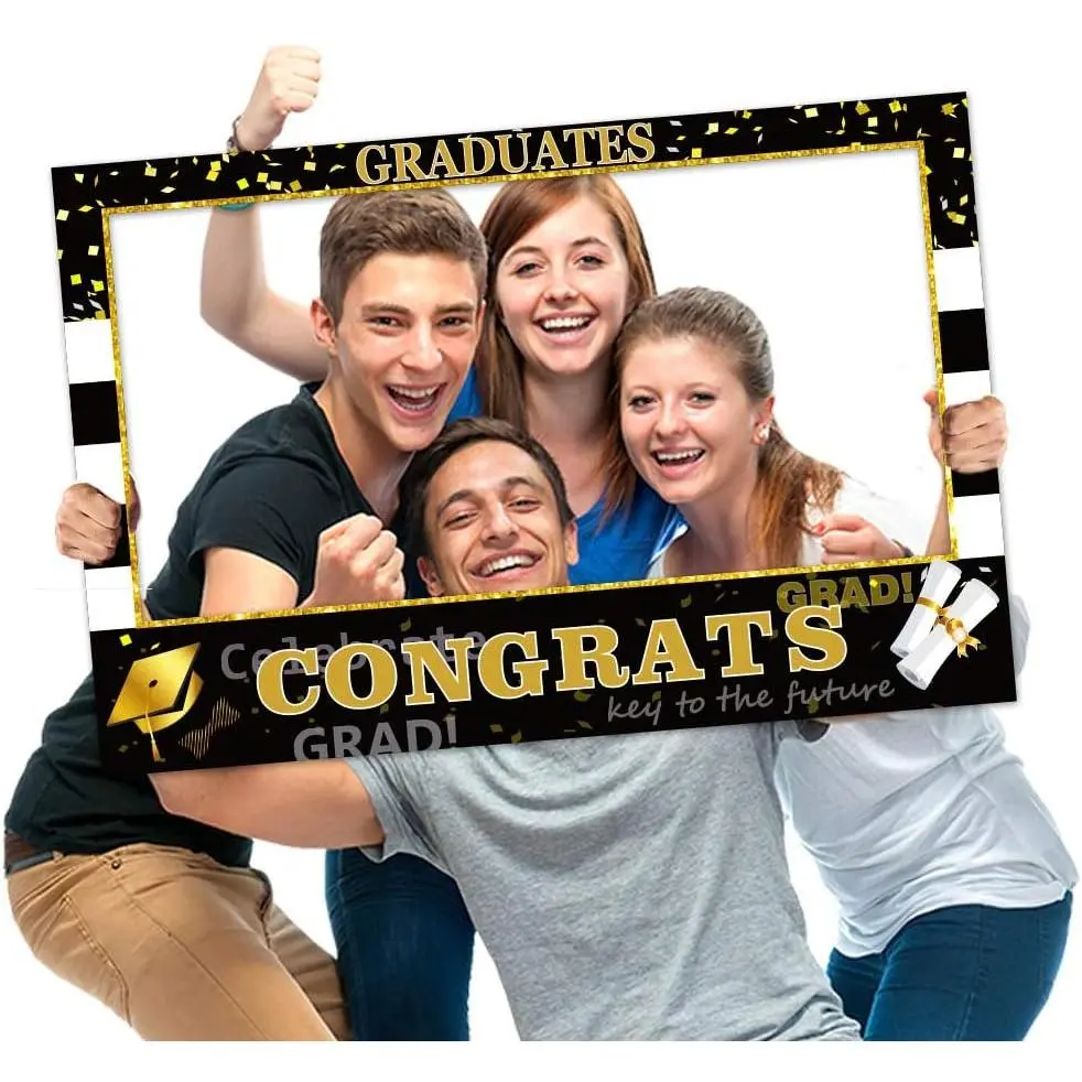 2026 Graduation Photo Booth Props Frame - Large 35.5 x 24 Inch Durable Hollow Board Picture Frame for Grad Party Decorations - Class of 2026 Selfie Prop for High School and College - Black and
