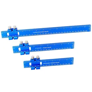 Woodworking Rulers with Slide Stop (3 Pcs) Precision Pocket Ruler Metal T Track Ruler, Square Ruler Inch and Metric Marking Measuring Scribing Ruler