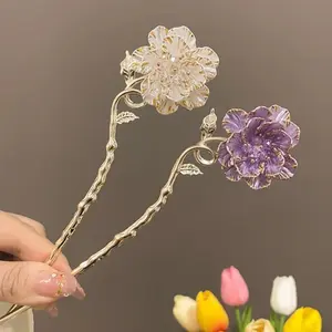 Colorful Peony Hairpin Enamel New Chinese Ancient Style Delicate Hair Stick High End Elegant Hair Accessories Women's Jewelry