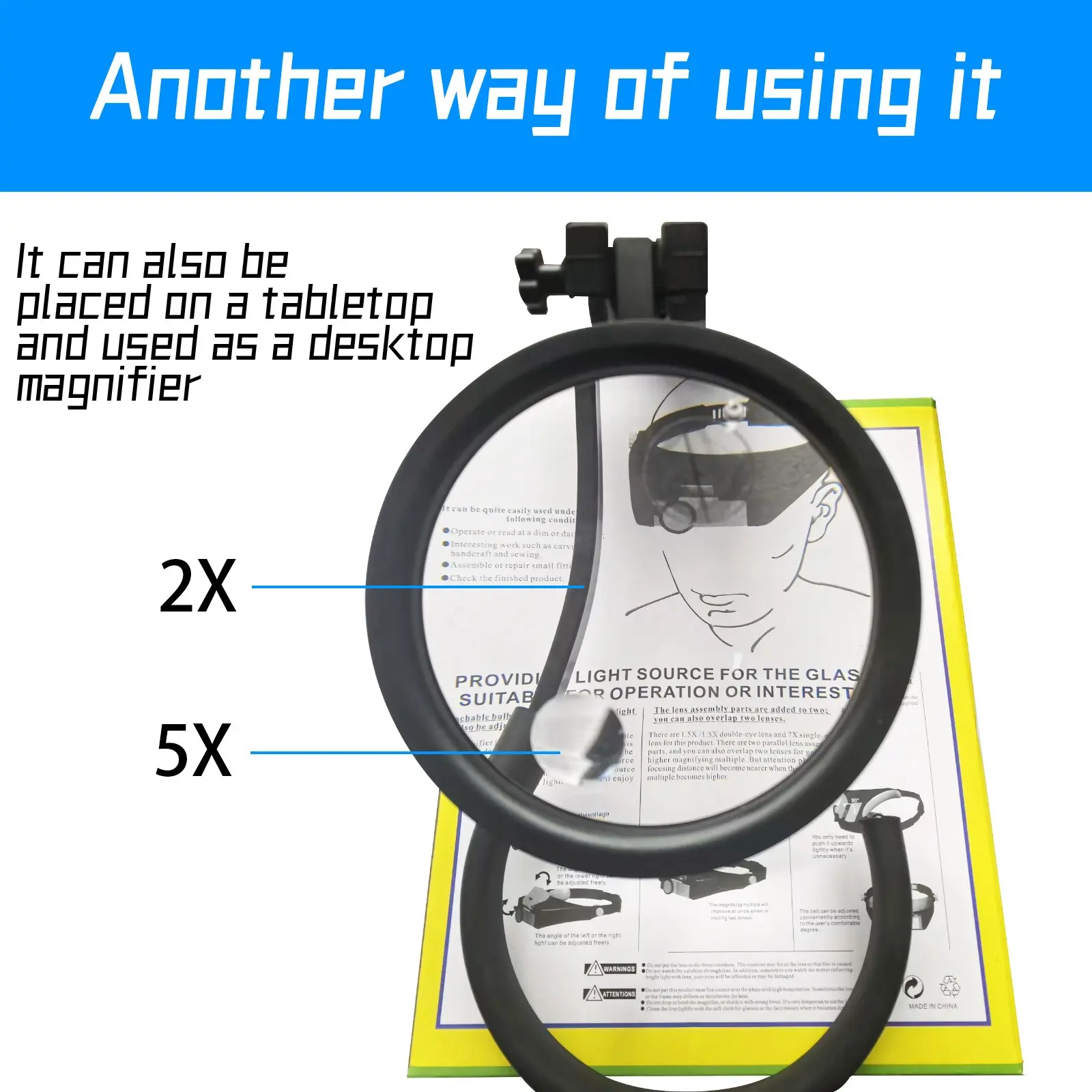 Lighted Hands-Free Magnifying Glass | Neck Hanging & Desktop Stand Magnifier with Large 10.5cm Lens for Reading, Crafts, Sewing & Detailed Work MAGNIDOG