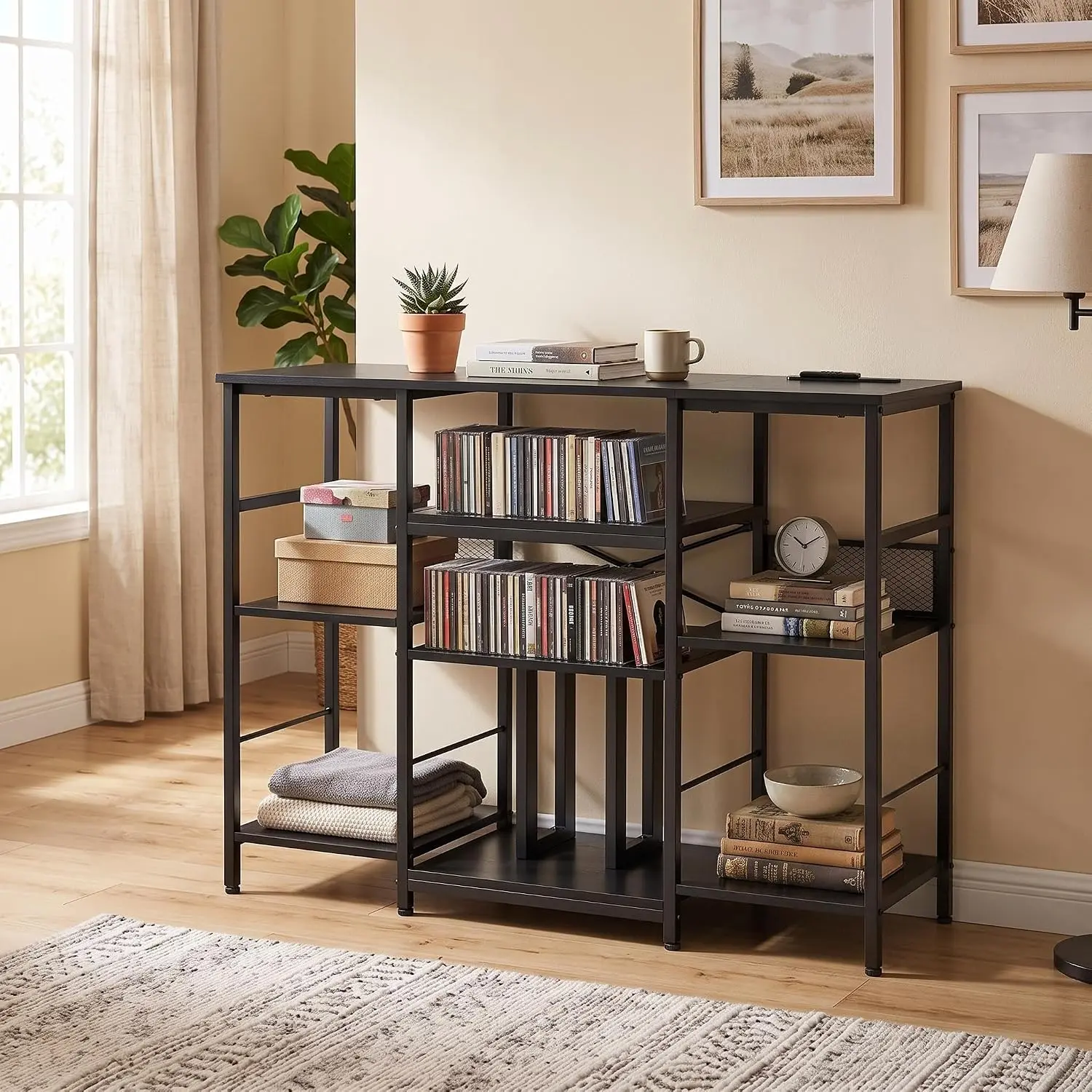 3-Tier Large Wooden Cd Storage Shelf - Vertical Media Organizer for Cds, DVDs, Books & Games, Large Display Rack for Home Living Room & Office