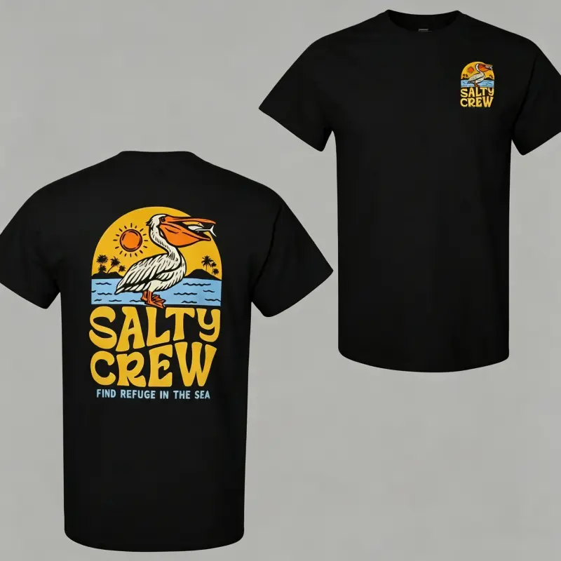 Women's Salty Crew Sunset Pelican Unisex Classic Cotton Shortsleeve T-Shirt - Novelty Bold Beach Graphic, Seaside Pelican, Ocean Waves, Tropical Vibes, Ideal for Surfers, Coastal Adventurers 700