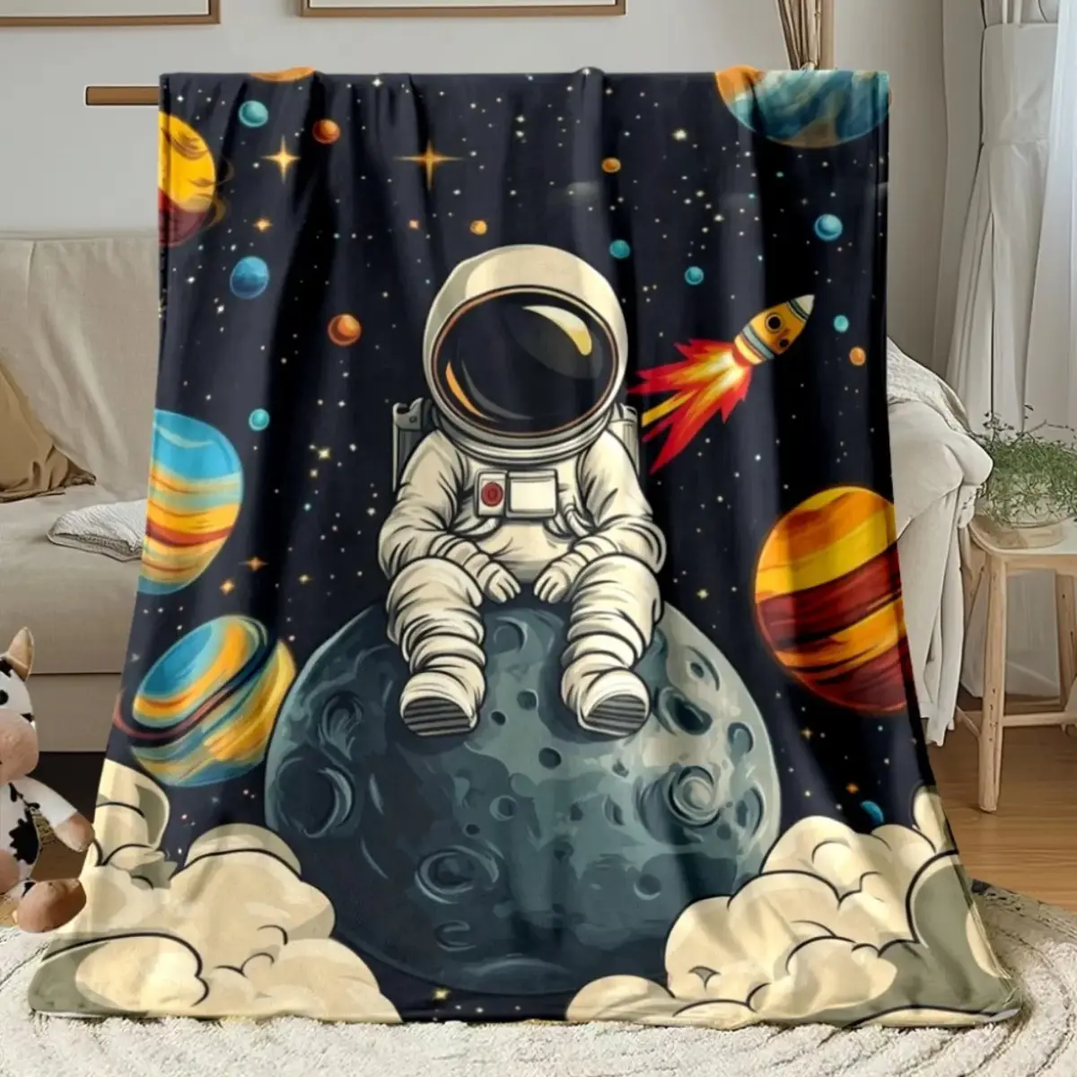 Astronaut Space Flannel Blanket, Galaxy Explorer Graphic Throw, Super Soft Cozy Lightweight Blanket, Warm Sofa Bed Travel Blanket, Space Lover Home Decor Gift