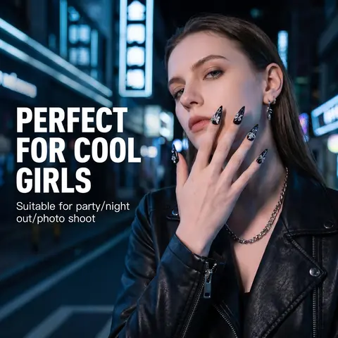 10pcs, TRUTH AMOR Dark Gothic Mine-Style Press-On Nails, Handmade Press On, Removable False Nails, Ultra-Thin Seamless Bow, Sparkle Handcrafted Nails, Reusable, Acrylic Fake Nails, Internet-Famous Must-Have for Nightclubs, Dates, Music Festivals