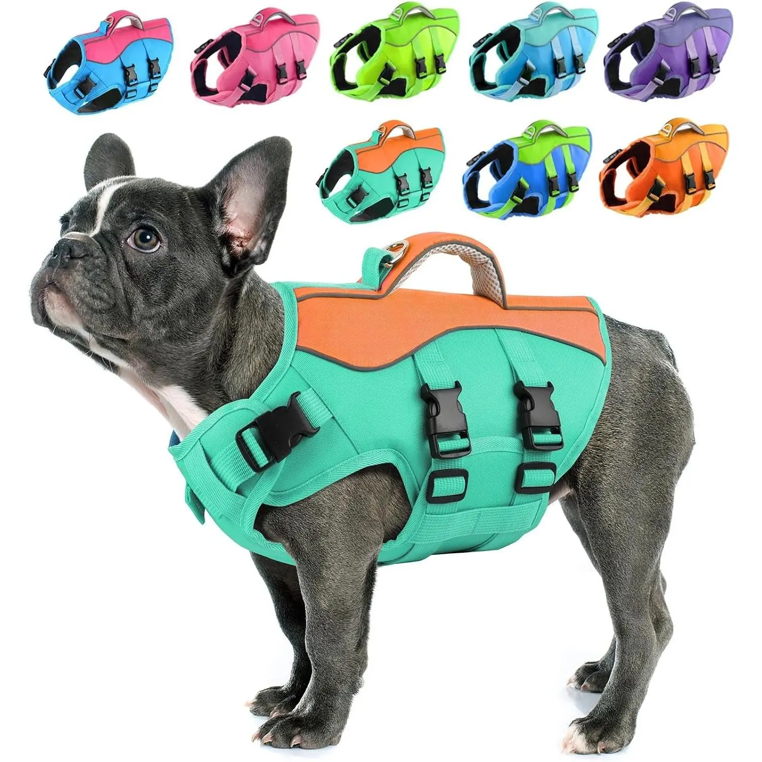 PETDSH Dog Life Jacket for Swimming Boating, High Flotation Dog Life Vest with Rescue Handle, Dogs Lifejacket with Reflective Strips, Adjustable Pet Swim Jackets for Small Dogs (Small)
