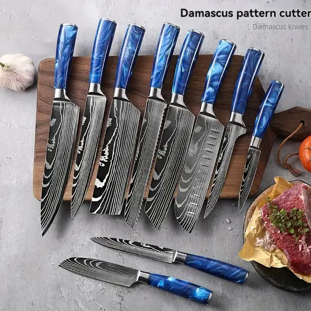 Chef knife blue resin stainless steel knife universal boning kitchen knife for cutting meat and slicing fruit