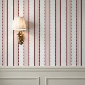 Vintage Bohemian Wallpaper Roll, Wine /blue Scallop Stripes, Self-Adhesive Waterproof Removable Wall Paper, Easy Install for Bedroom Living Room