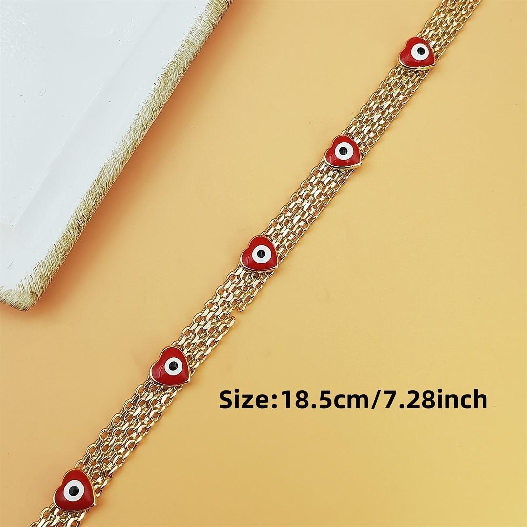 Boho-Chic Evil Eye Charm Bracelet for Women - Luxe Wide Golden-Tone Copper Chain with Red Bead Charms, Everyday Jewelry & Festival Gift, Durable Protection Symbolism, Year-Round Bohemian Accessory, Cute Jewelry, Festival Accessories